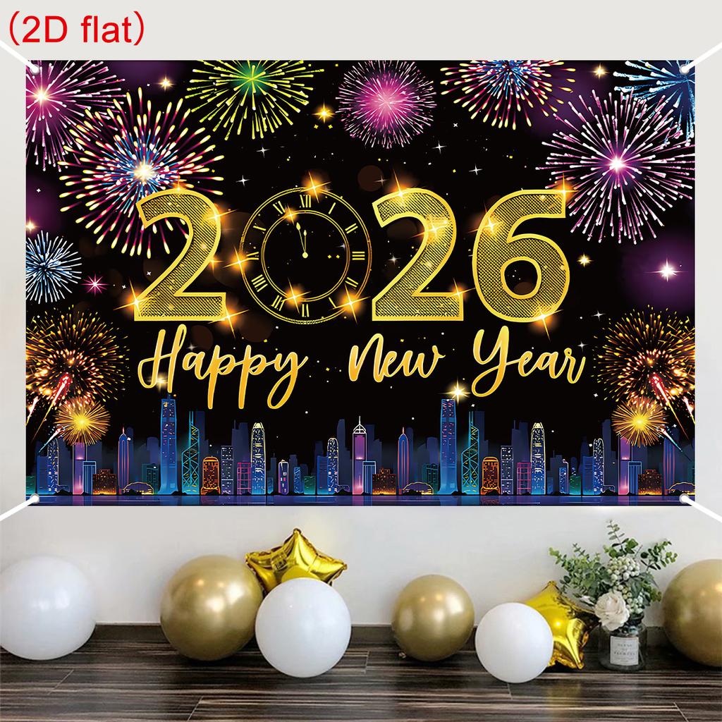Black Gold New Year Backdrop Banner 2026 Happy New Year Christmas Party Background Decoration Gifts New Year Party Supplies