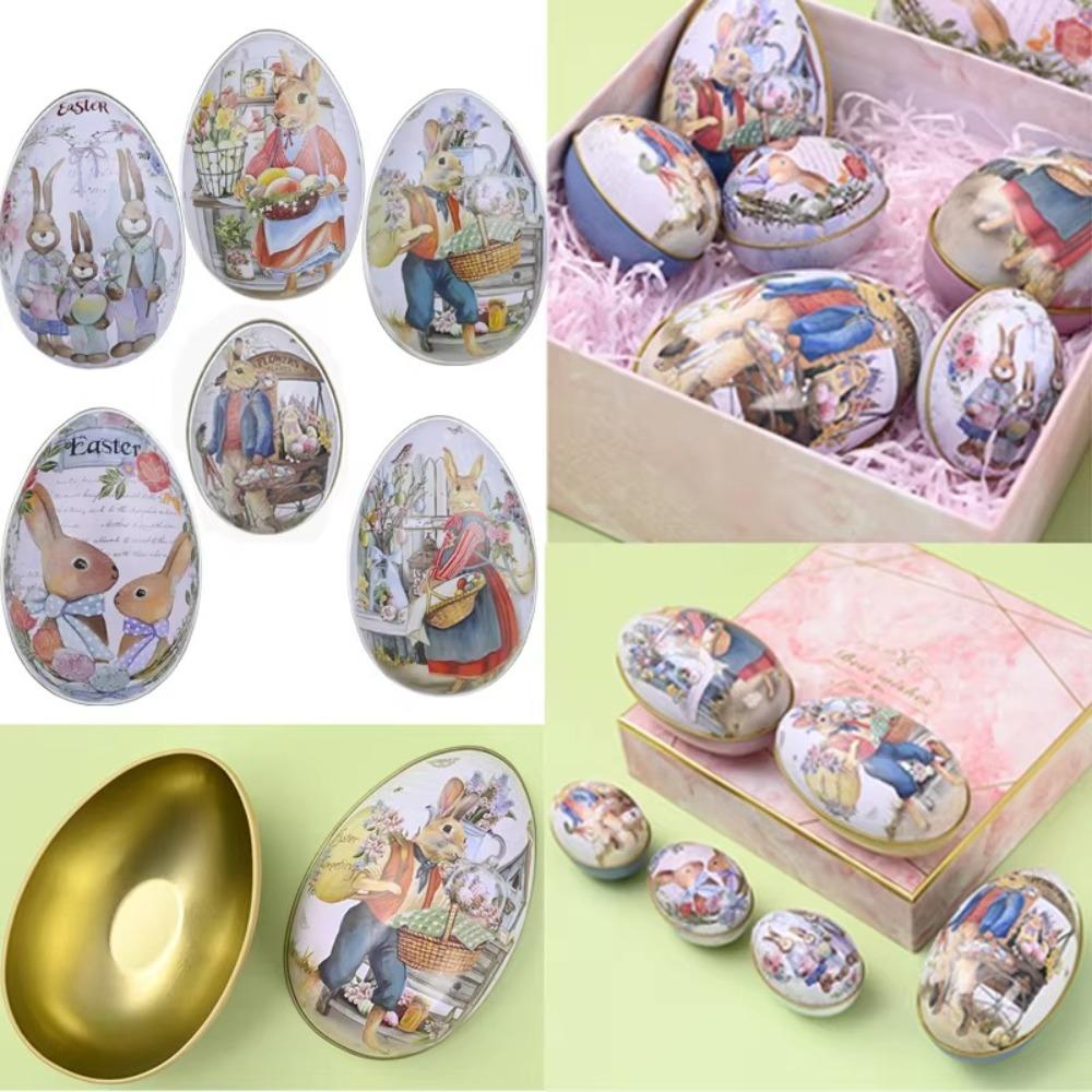 Painted Eggshel Packaging Candy Box Egg Shape Metal Tin Cans Fillable Tin Boxes  Party Accessory