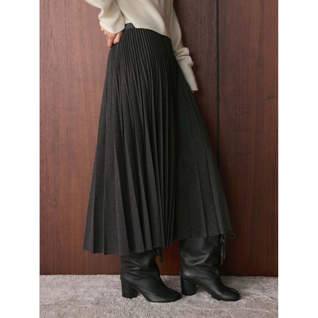 Xu Man Winter Korean Retro High-Waist Pleated A-Line Long Skirt for Women