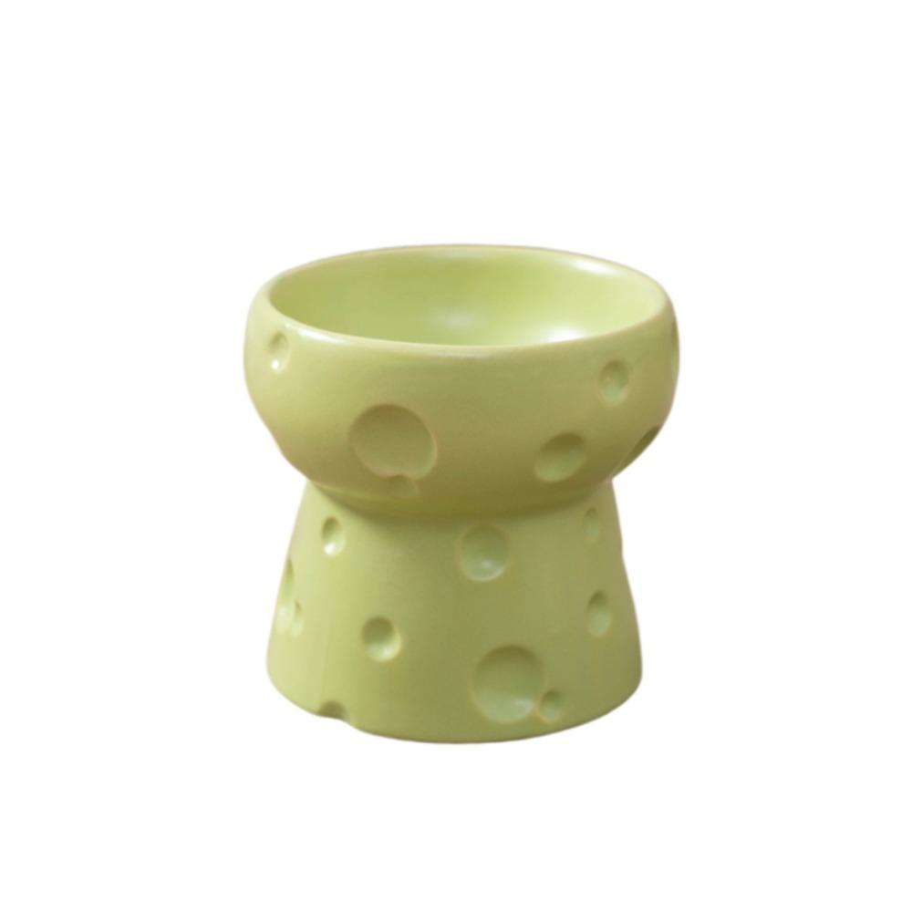 Easy Clean Large Diameter Elevated Cat Bowl Anti-knock Cheese Shape High Foot Bowl Anti-spill Ceramic Water Bowl Indoor Use