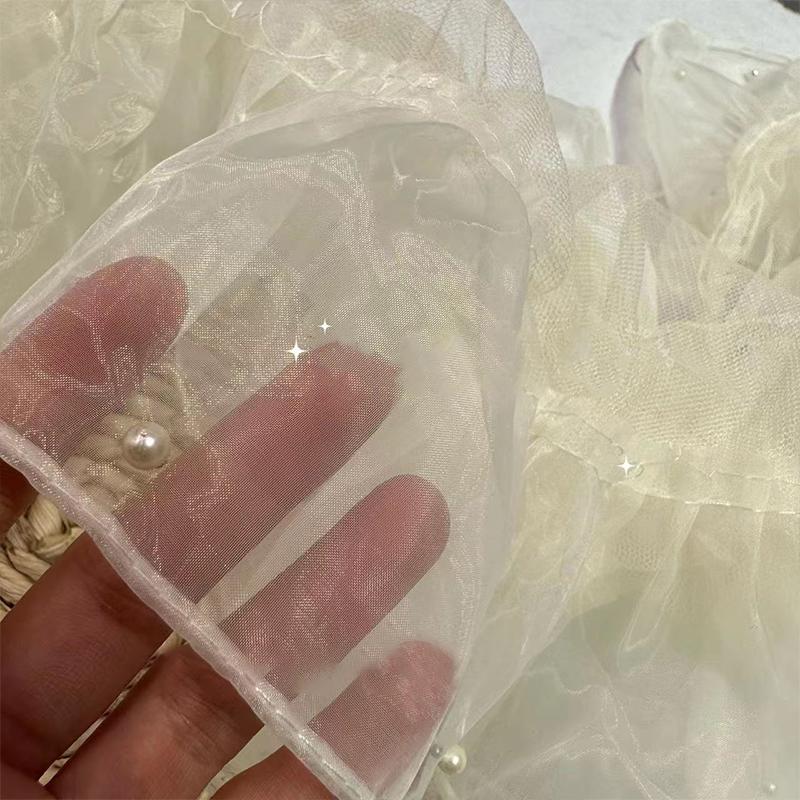 Multilayer Ruffles Lace Trim Fabric with Beads - Colorful Organza for Diy Dress Skirts and Doll Clothes Net Tulle Mesh Fabric