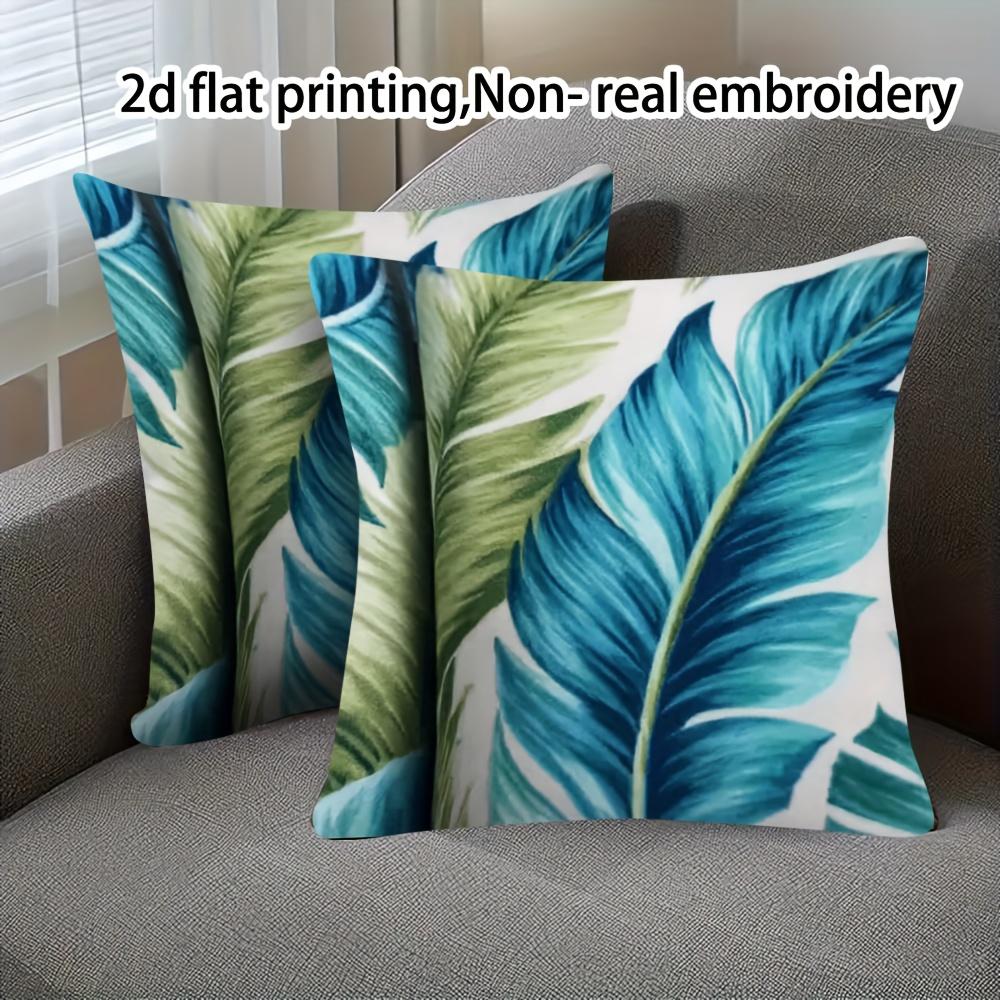 2pcs Tropical Leaf Print Throw Pillow Covers Coastal Zippered,Cushion Covers Ideal for Home Decorations