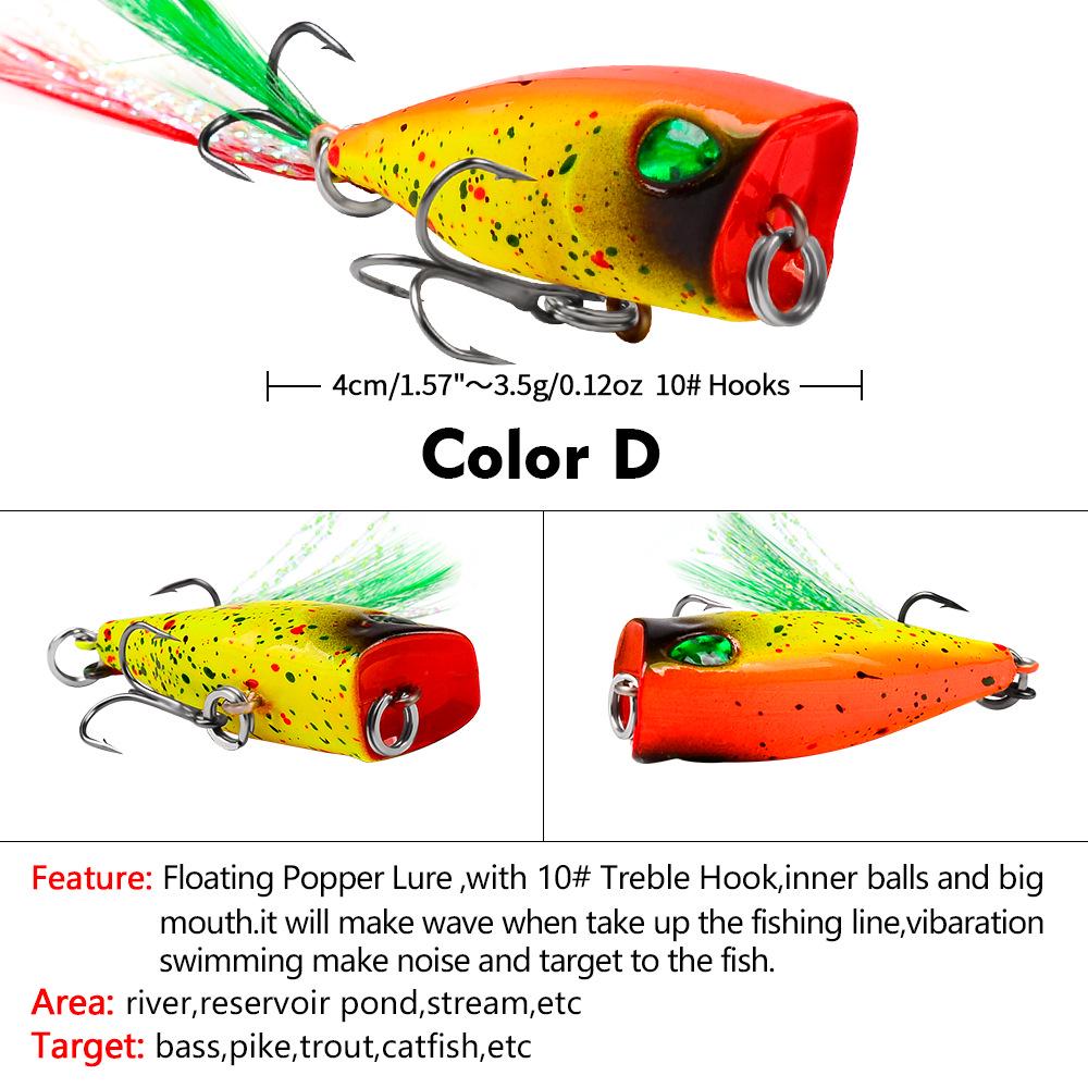 6-Color 4.3cm Mini Feathered Bionic Popper Fishing Lure (4g) DW1059