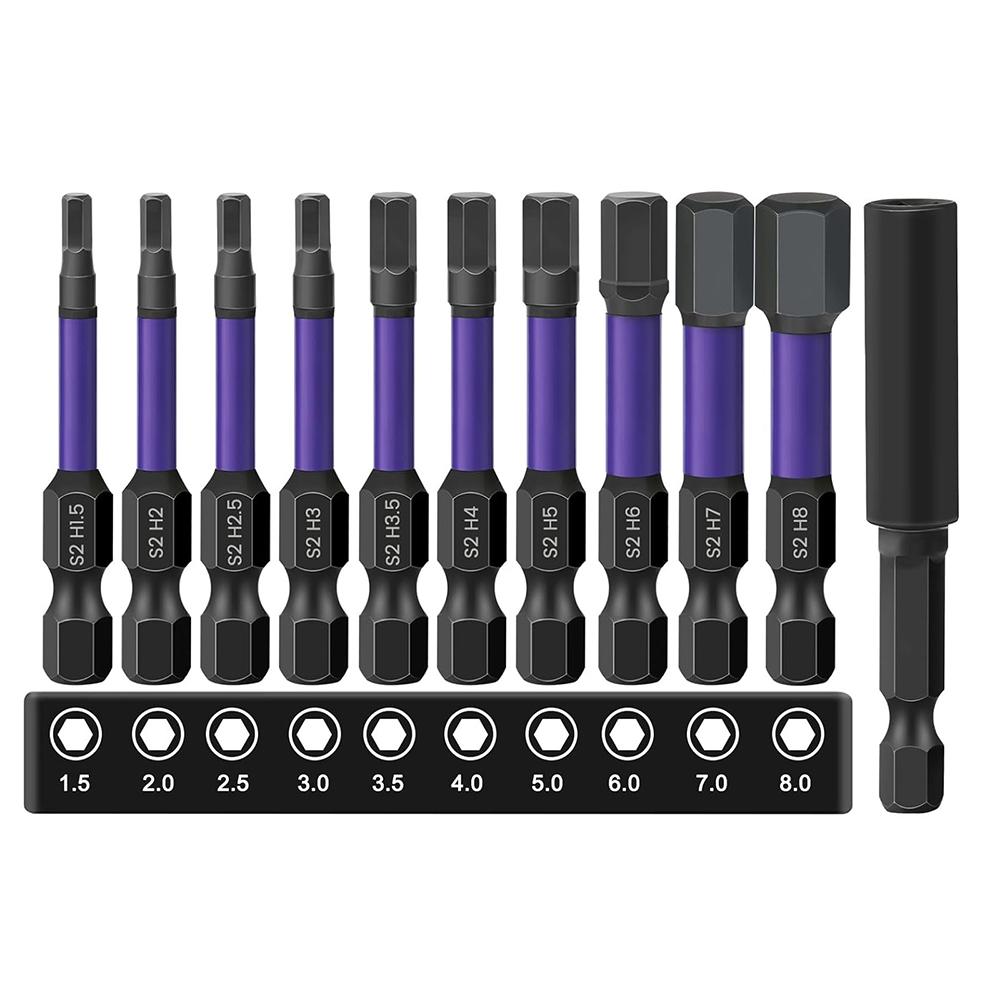 11Pcs/Set 50mm Hex Shank S2 Alloy Steel Screwdriver Bits with Magnetic Bit Holder