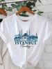 Polyester Landmarks Season Ramadan Easter Comfortable Women's Istanbul Turkey Cityscape Print White Casual Round