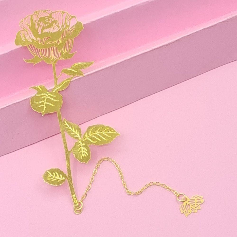 1 Set Classic Style Metal Bookmark With Gift Box Golden Rose Bookmarks   Student