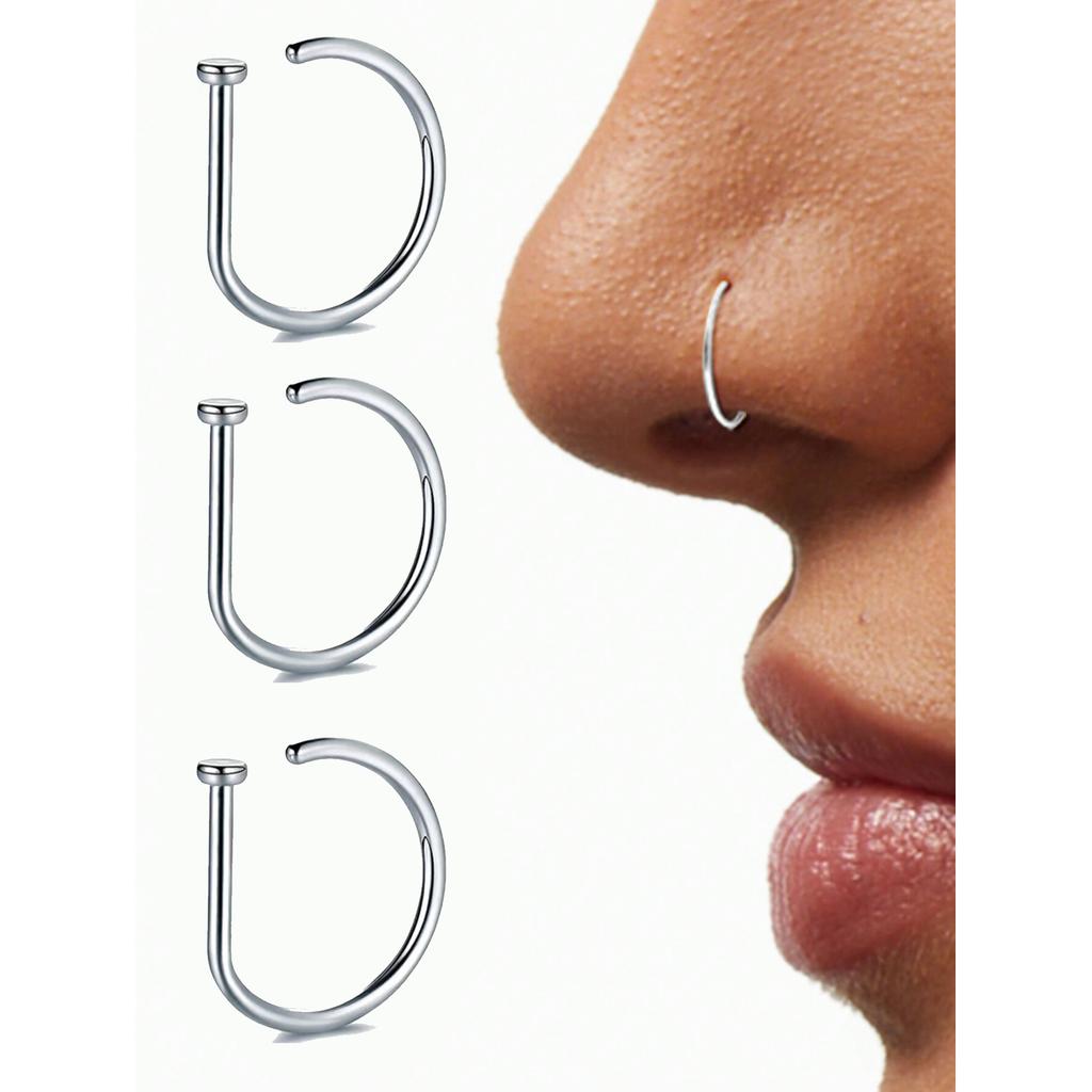 1/3PCS Geometric Nose Ring, Punk Septum Hoop for Women, Stainless Steel Nose Stud Body Jewelry, Piercing Gift
