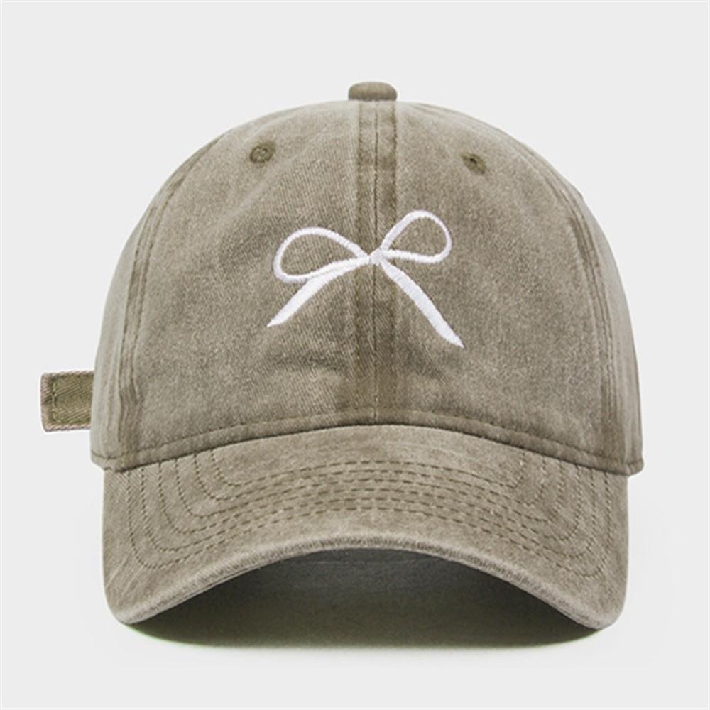 Embroidery Bow Sun Cap Washed Cotton Sun Hat Vintage Baseball Cap хаки
