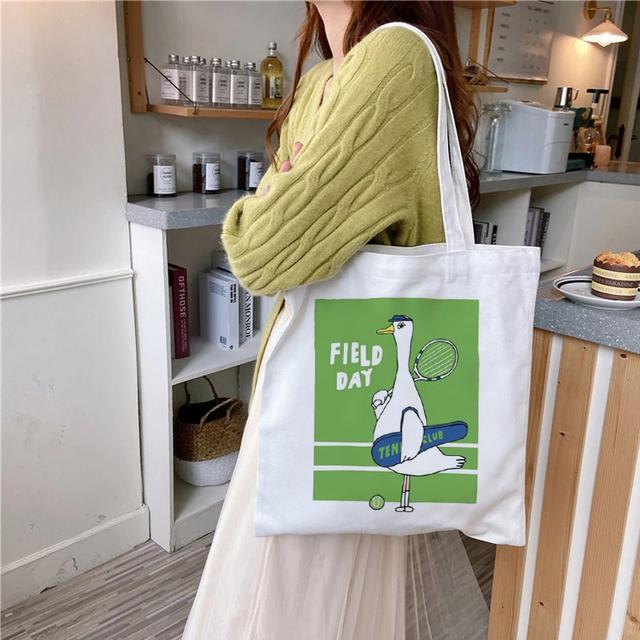 Summer New Fashion Kawaii Ladies Shopping Casual Simple Large-capacity Women's Cotton Bag Canvas Tote Bag Shopping Bag Women's F