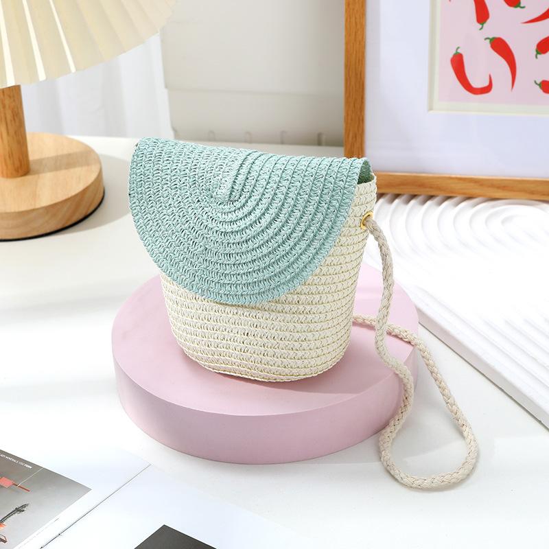 Cute Grass Woven Children's Handbag Handmade Rattan Little Girl Crossbody Fashi Cute Wallet Summer Beach Shoulder Bags