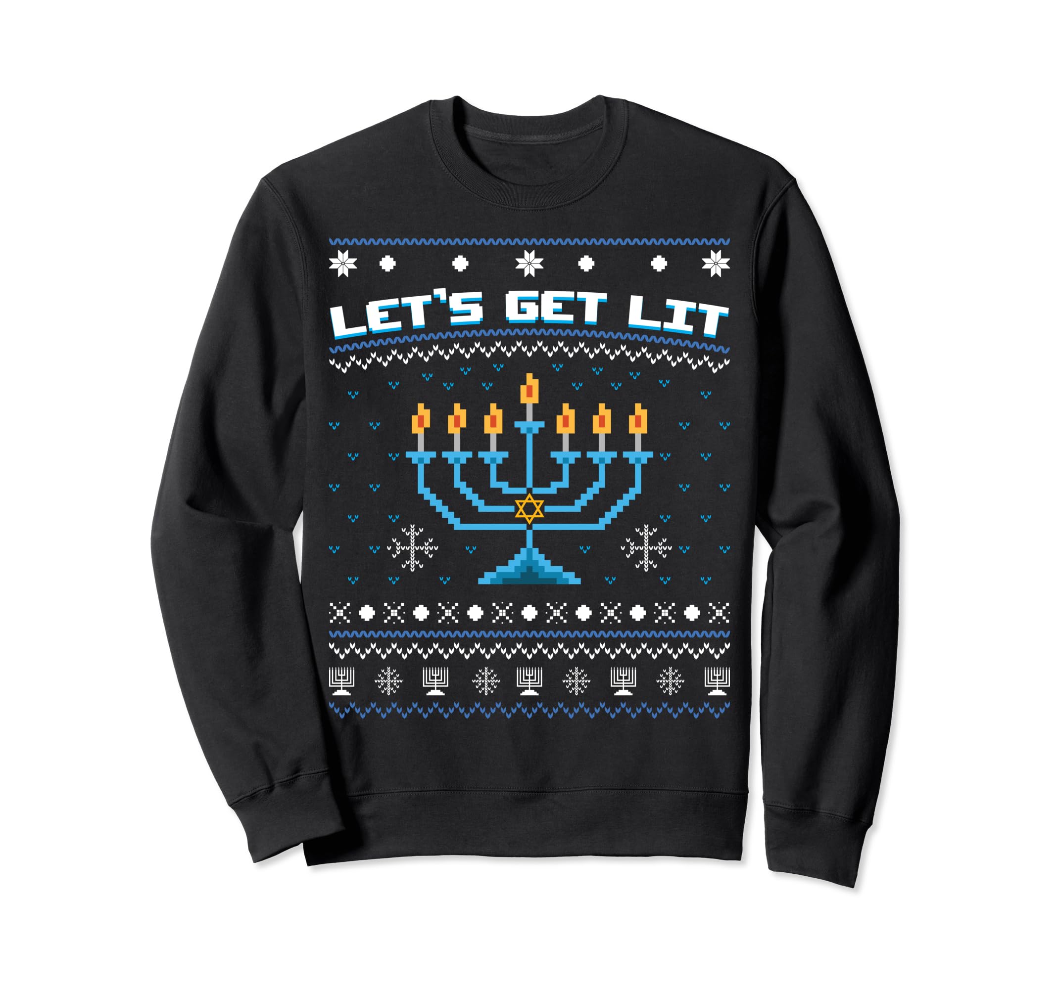 Let s Get Little Jewish Ugly Christmas Sweater Menorah Hanukkah Trainer