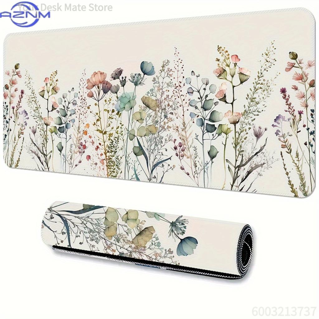Botanical Green Floral Plant Mouse Pad Large Desk Pad Nonslip Gaming Accessory Mouse Mat Stitched Edges For Office Home