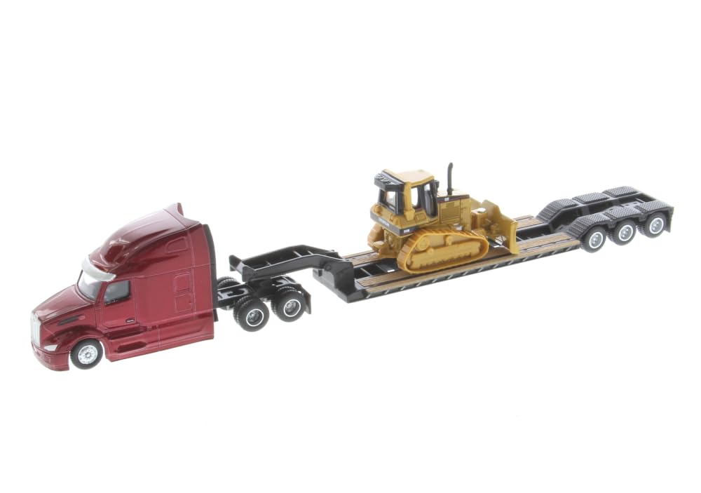 DIECAST MASTERS Peterbilt 579 Ultraluft Tandem with Cat D5M Loading Lowboy Trailer Scale Model 84419 1/87