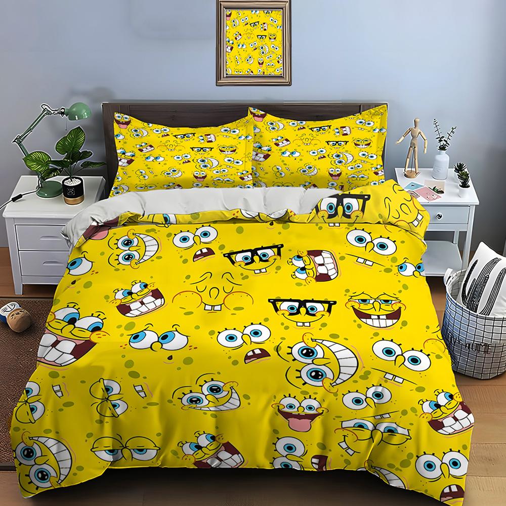 Multiple Sizes Spongebob Cartoon Print Bedding Set 1 Duvet Cover 2 Pillowcases Adult And Kids Bedding Set Luxury Gifts