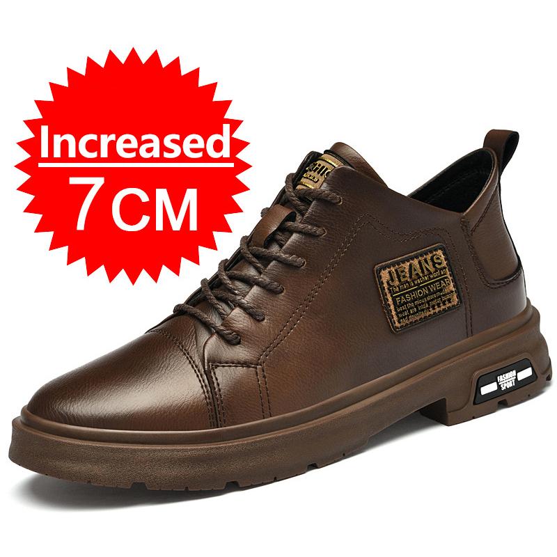 

Fashion New Men Leather Shoes Breathable Lace Up Casual Shoes Handmade Man Black Dress Shoes Commerce Breathable Height Increasing Shoes 45