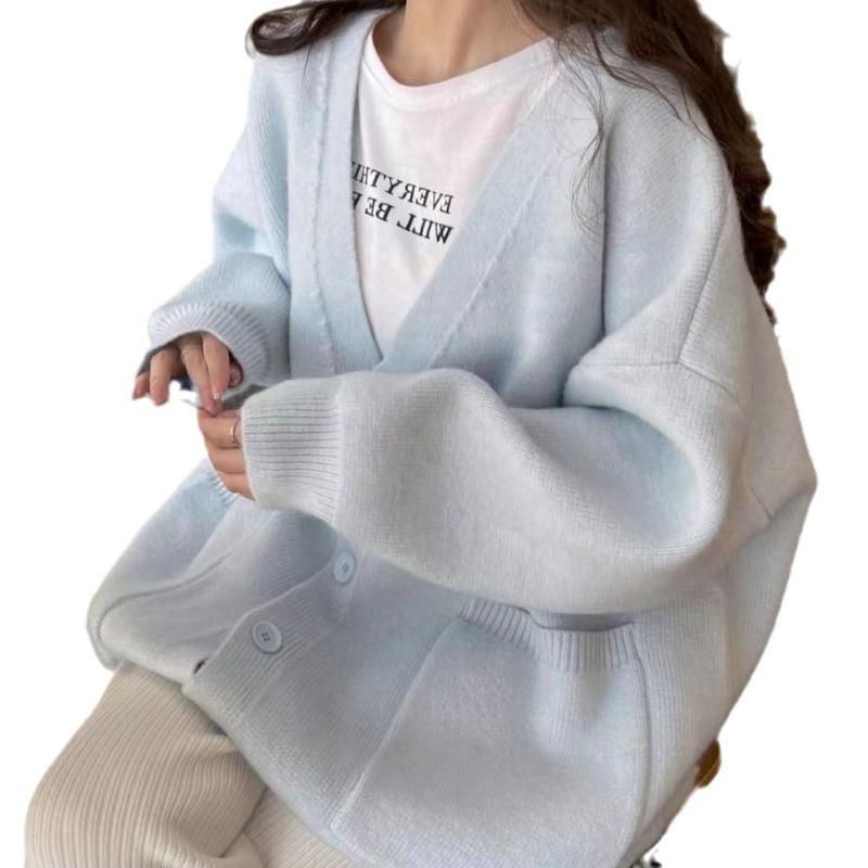 Autumn and winter new loose retro lazy wind knitted cardigan top women's casual simple sweater jacket