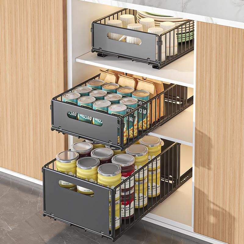 Pull-Out Kitchen Organizer: Sliding Rack for Bowls, Dishes, Spices & Under Sink Storage