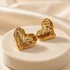 Elegant Gold Heart-Shaped Textured Stud Earrings - Stainless Steel, Simple Luxury Fashion