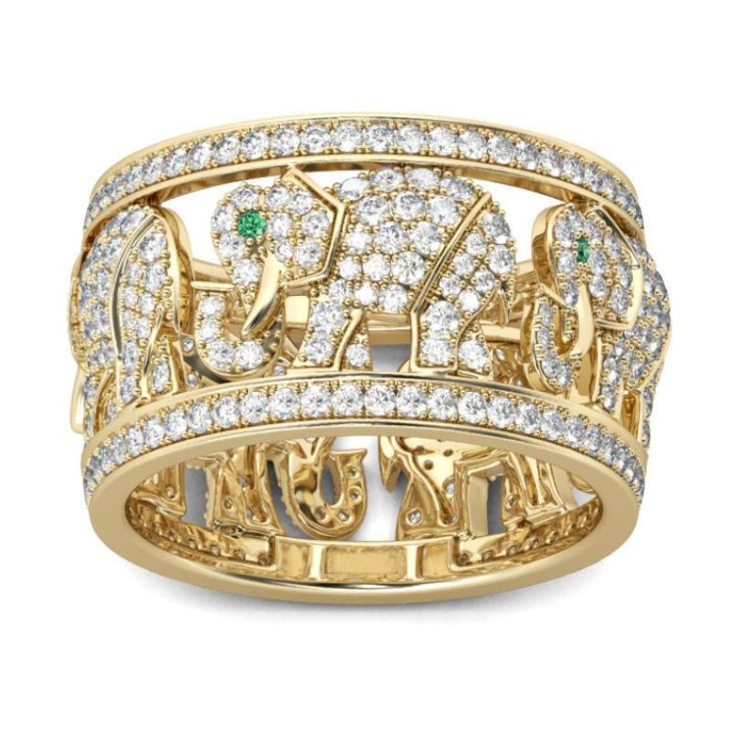 Creative Fashion Gold Color Full Zirconia Crystal Cute Lovely Elephant Animal Female Ring for Women Party  Accessories