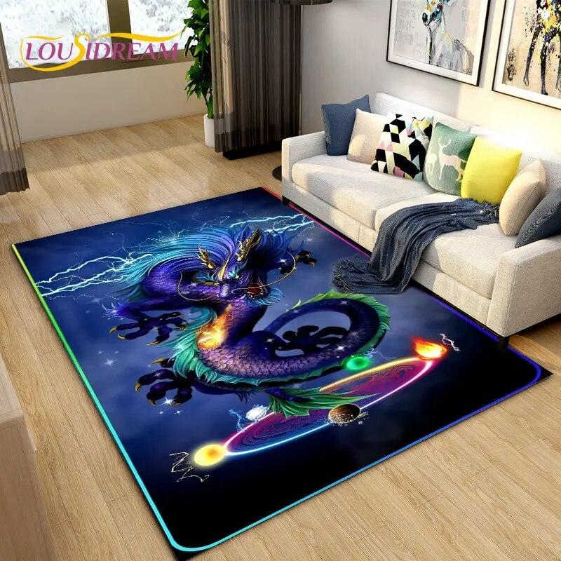 Koberec 3D Mysterious Dragon Area,Koberec do obývacího pokoje Ložnice Pohovka Dekorace rohožky,Děti si hrají hru Protiskluzová podložka na podlahu