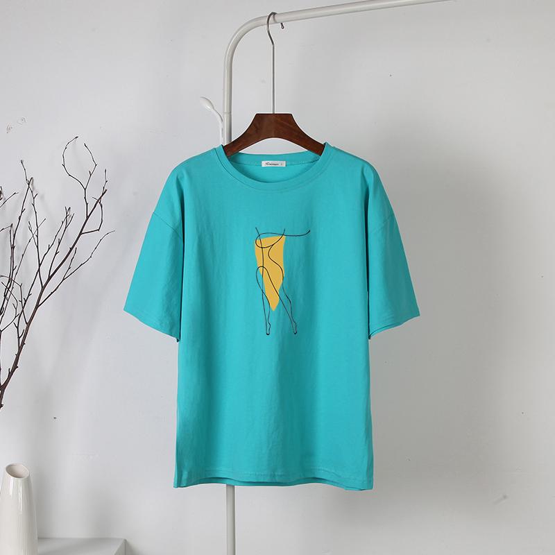 Hirsionsan New Summer Simple Printed T Shirt Women Harajuku Kawaii Loose Clothes Abstract Graphic White Tees Soft Cotton Female Tops