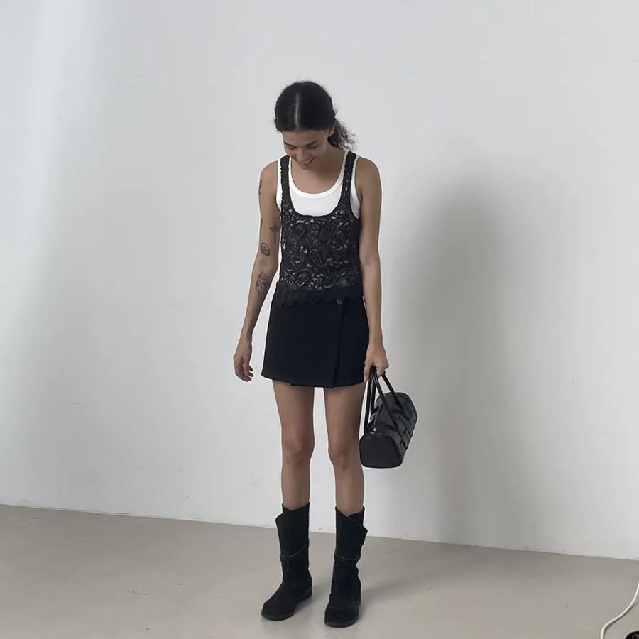 Korean Niche Folding Wide Tube Medium Boots Western Cowboy Boots Women's Autumn and Winter Thick Heel Round Head Belt Buckle Martin Boots