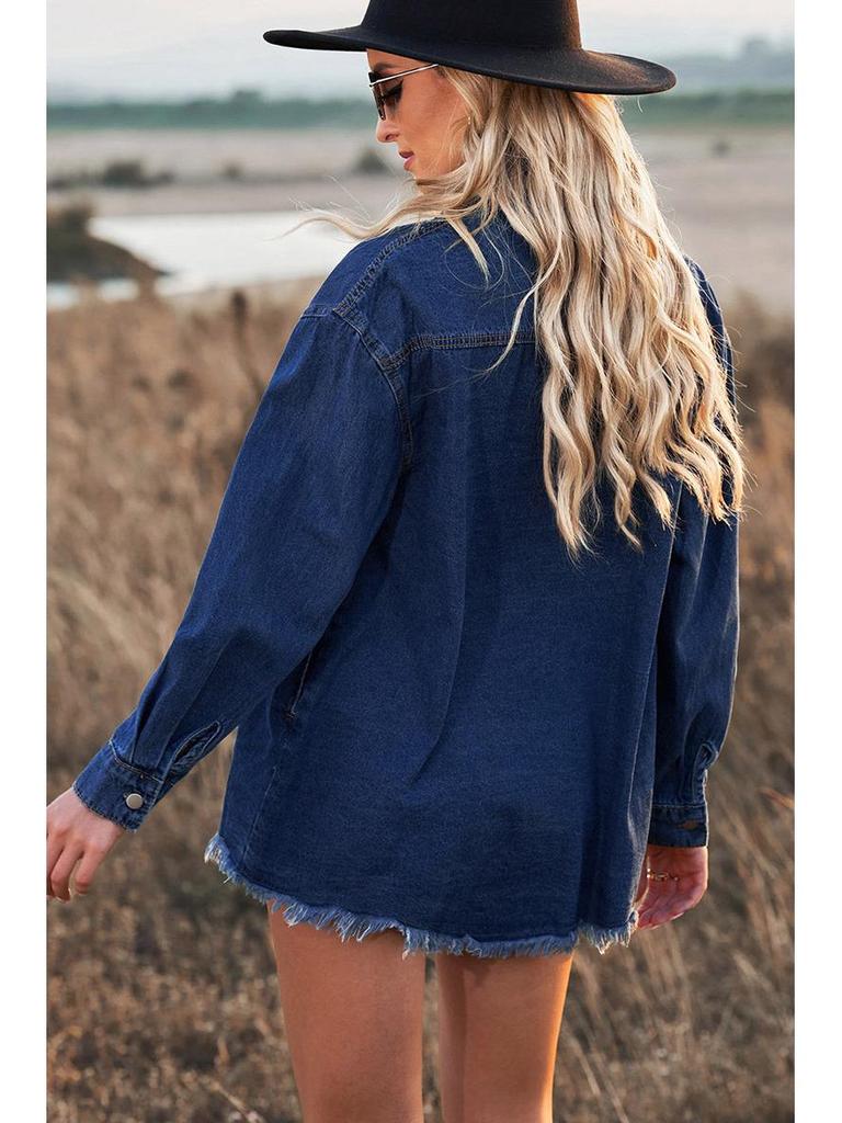 Women's Autumn/Winter Washed Denim Jacket - Loose Fit, Versatile, Single-Breasted, Long-Sleeved Top