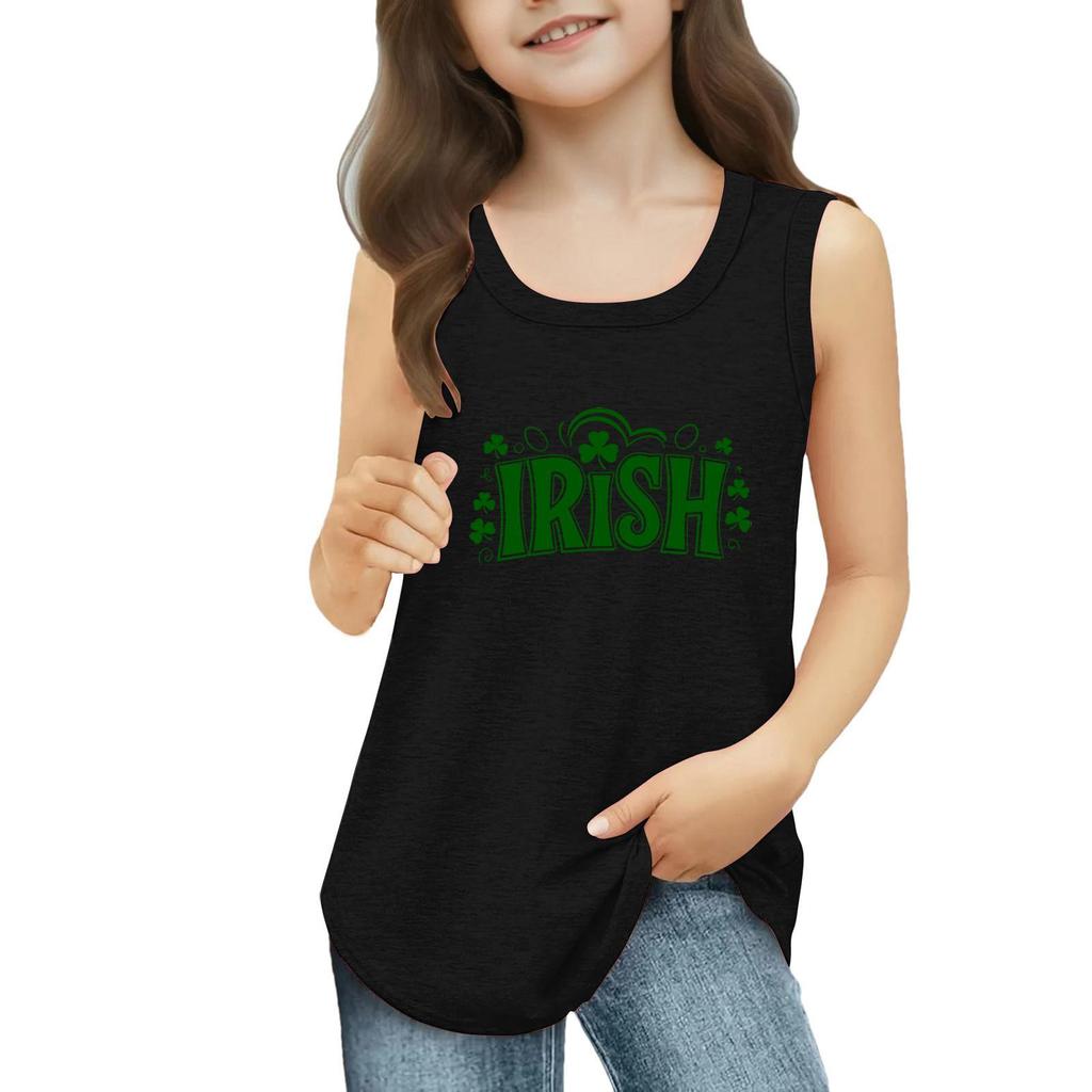 Mädchen Kinder Sommer Rundhals Ärmellose Shirts Tanktops St. Patrick's Day