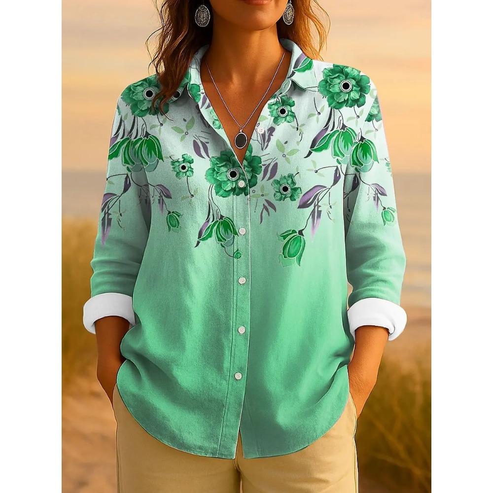 Women's Shirt Floral Graphic Elegant Vintage Tropical Long Sleeve Shirt Tops Work Daily Button Print Spring Autumn Blouse Top