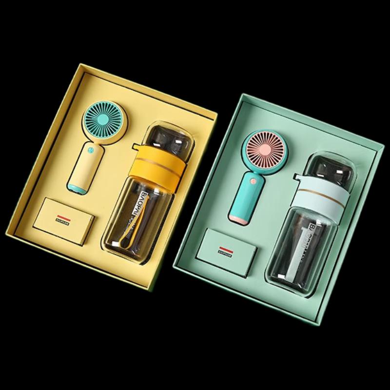 BaoPai Double-Wall Glass Tea Infuser Bottle & Mini Fan Summer Set