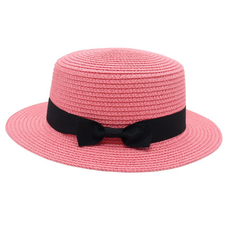 Straw Hat Female Visor Bow Flat Top French Beach Hat Mom Hat Cool Hat Ins Wind