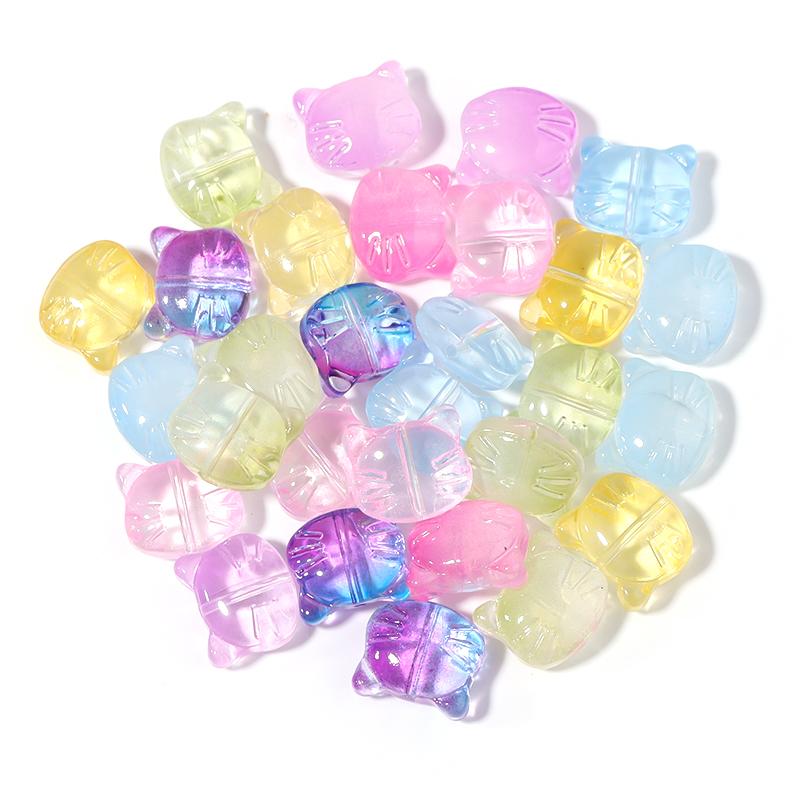 30Pcs Cat Head Glass Beads Cute Cartoon Kitten Lampwork Loose Bead for Jewelry Making Accessories DIY Bracelet Necklace Pendant