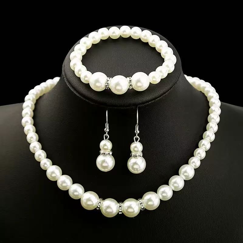 ins style pearl set necklace stud earrings bracelet simple and exquisite daily versatile light luxury girls accessories