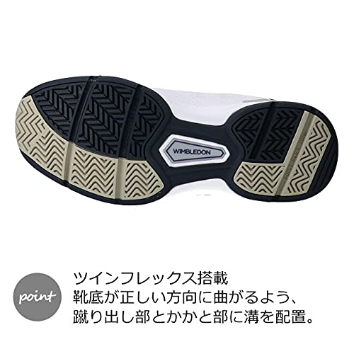 Asahi Wimbledon Sneakers, Unisex, 052, 4E Wide, Low-Cut, Running/Walking, White/Navy, Size 24.5cm