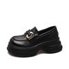 Black muffin thick-soled loafer small leather shoes for women's spring and autumn new retro height-increasing one-pedal single shoes