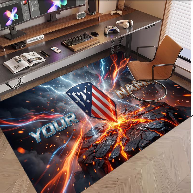 Personalized Crystal Velvet Carpet Atletico Madrid FC Pattern Non Slip Floor Rug