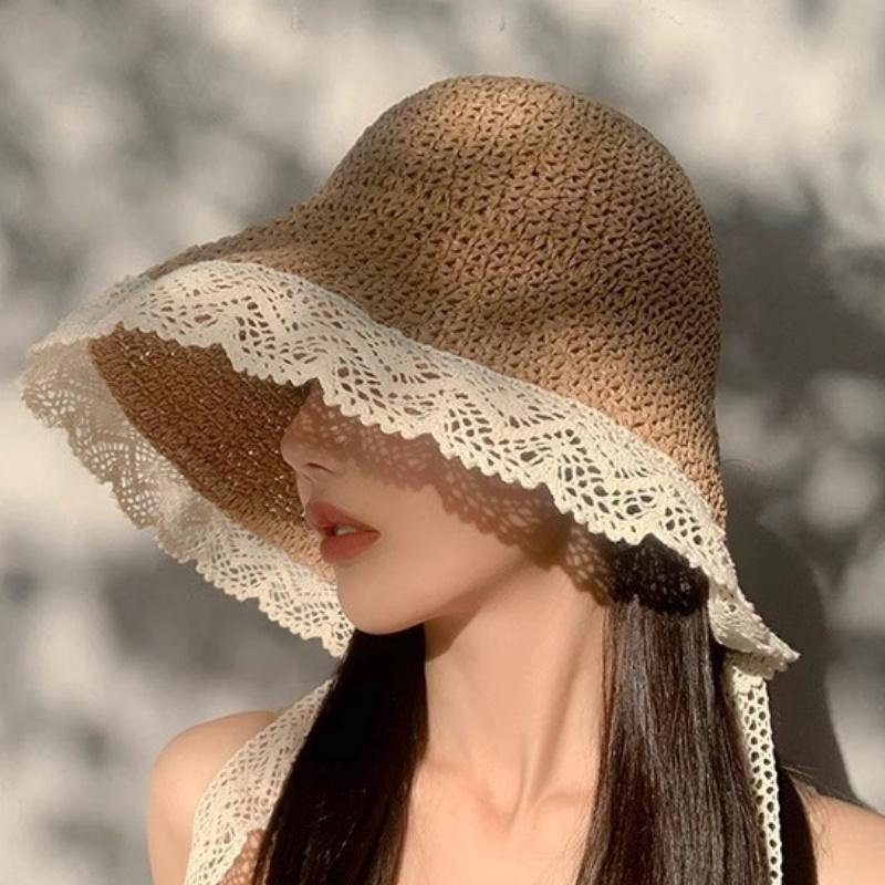 

New Women S Lace Sun Hat Wide Along The Beach Hat Summer Straw Hat Folding Sun Hat Head Women S Beach Uv Protection Hat A1