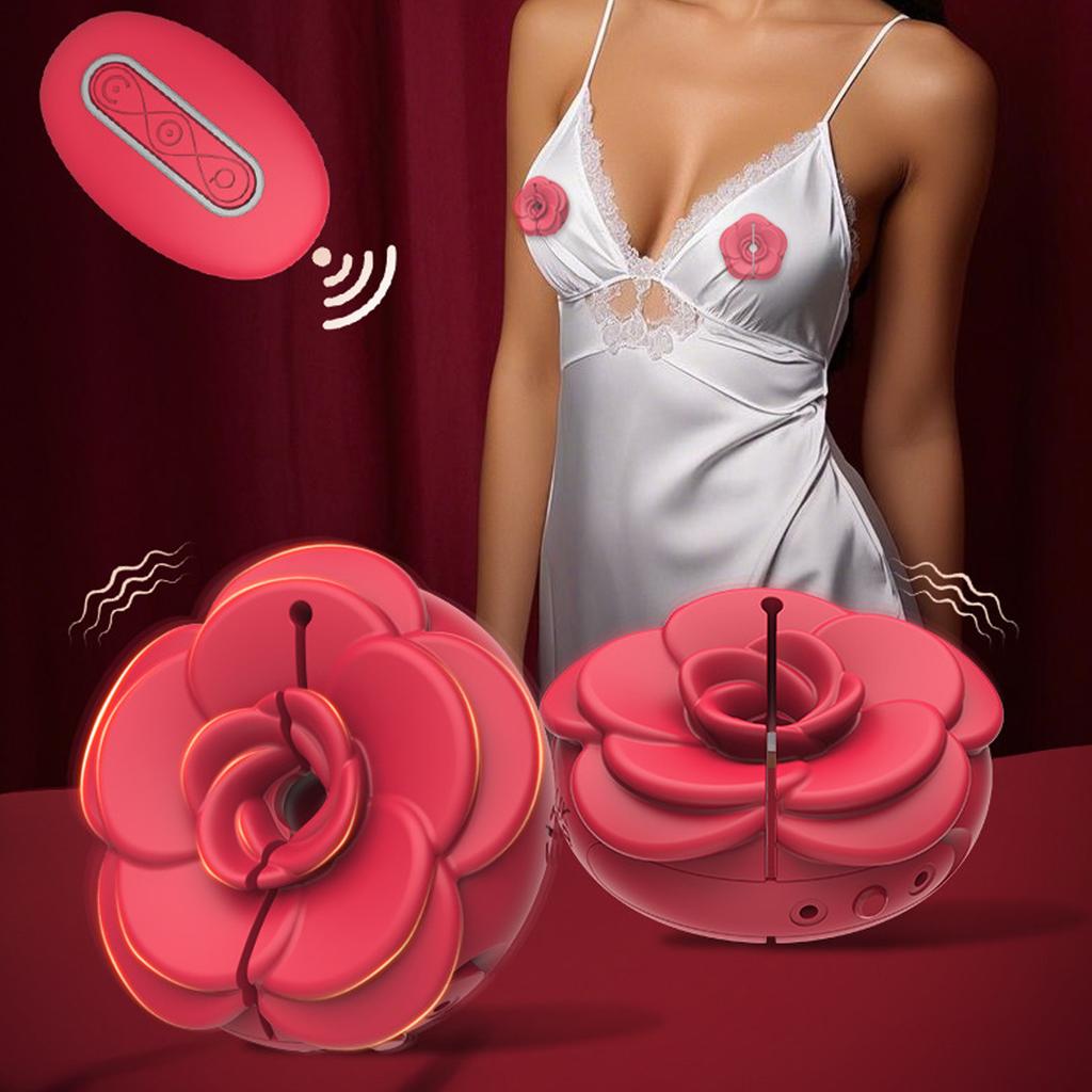Rose Nipple Clamps BDSM Toy with 9 Vibration Modes, G-spot Clitoral Stimulation Female Adult Toy, Adjustable Nipple Vibrator  Sex Toys