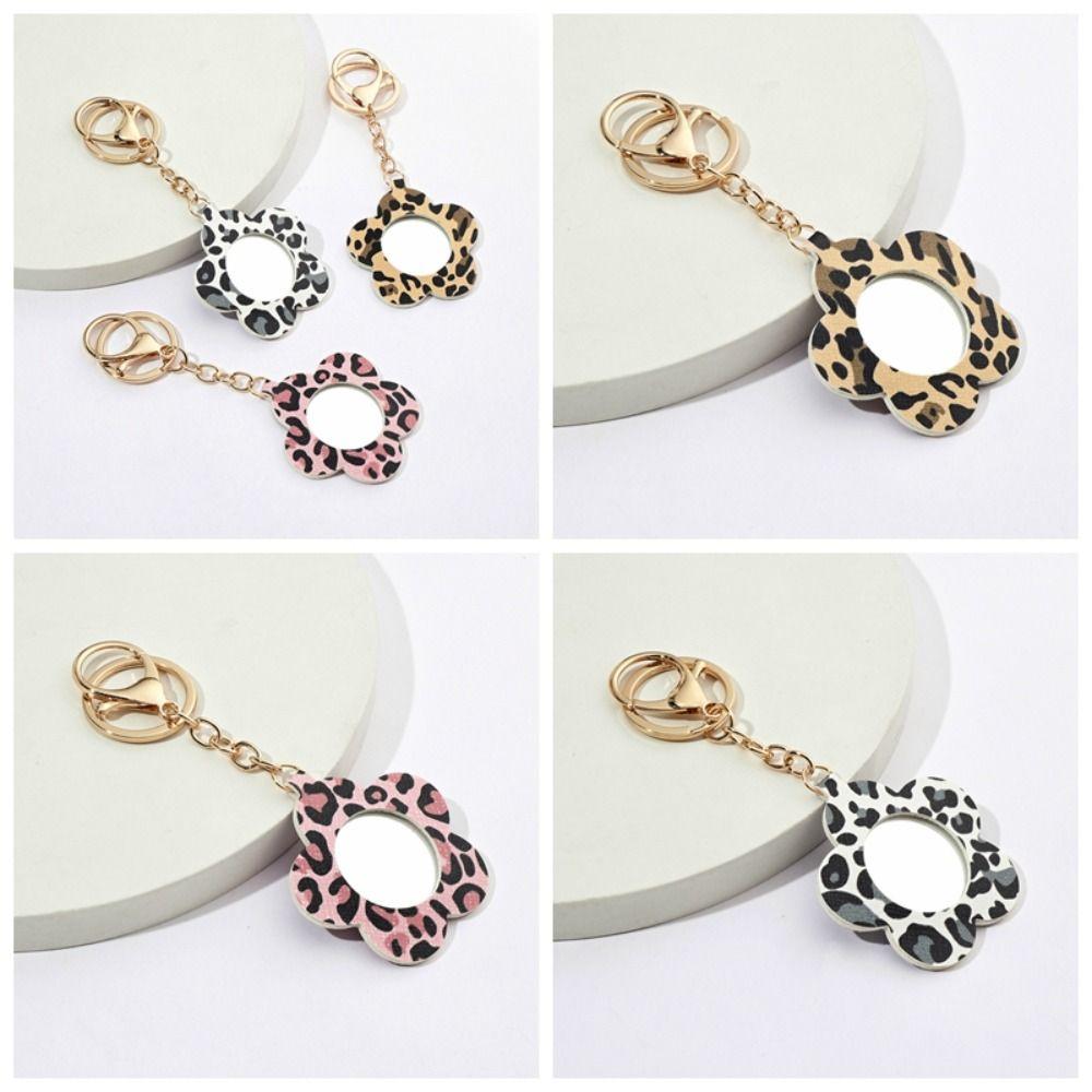 Creative Small mirror keychain Key Holder PU leather keychain  Car Key Pendant