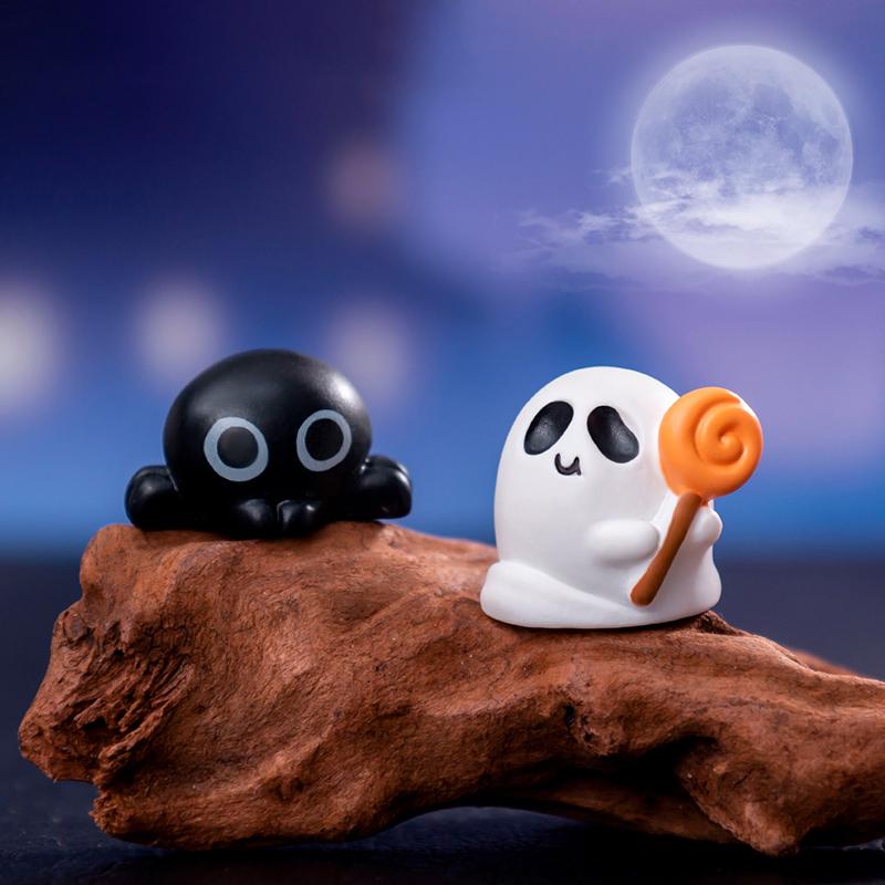 Mini Halloween Ornament Cartoon Spider Bats Skeleton Ghosts Micro Landscape Dollhouse Model Car Interior Home Desktop Decor