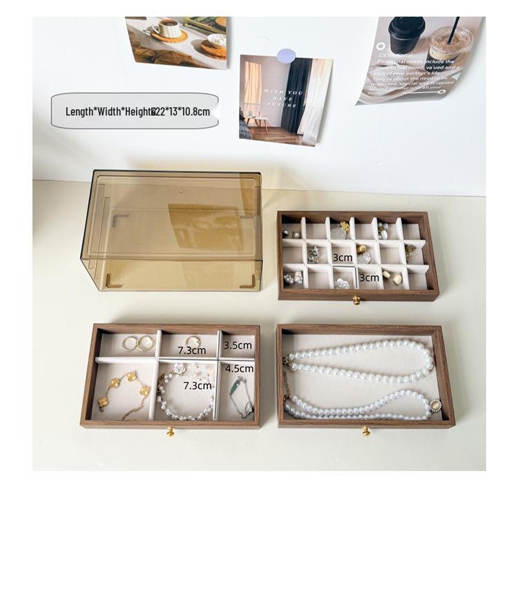 Walnut Three-Layer Jewelry Box: Dustproof & Moisture-Proof Storage for Earrings, Rings, Bracelets
