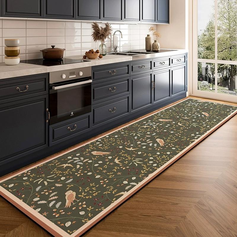 Vintage Floral Pattern Hallway Kitchen Carpet Mat Rug Home Decoration Dark Green Flower Design Floor Decor Non Slip