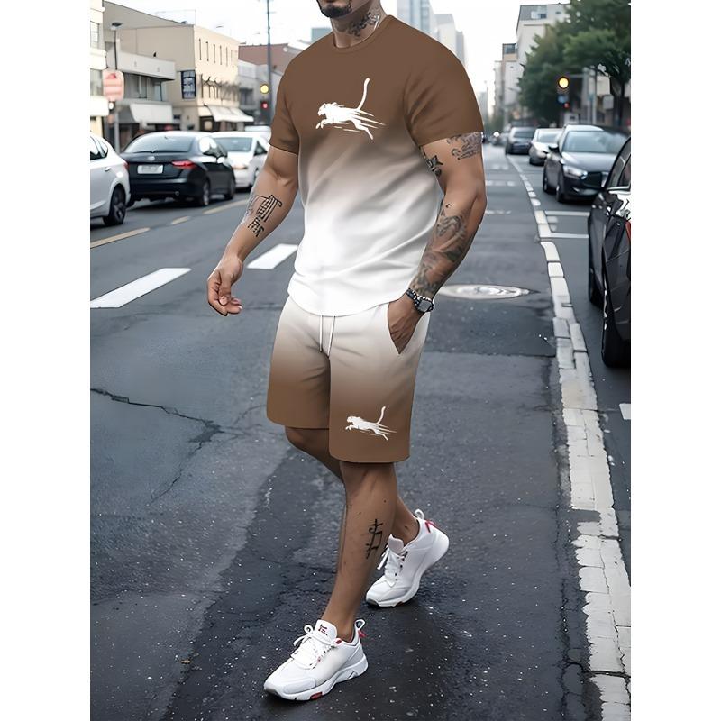 Men's T-shirt And Shorts Set Summer Outdoor Street Men's Fashionable Short-sleeved Top Everyday Casual Men's Beach Shorts