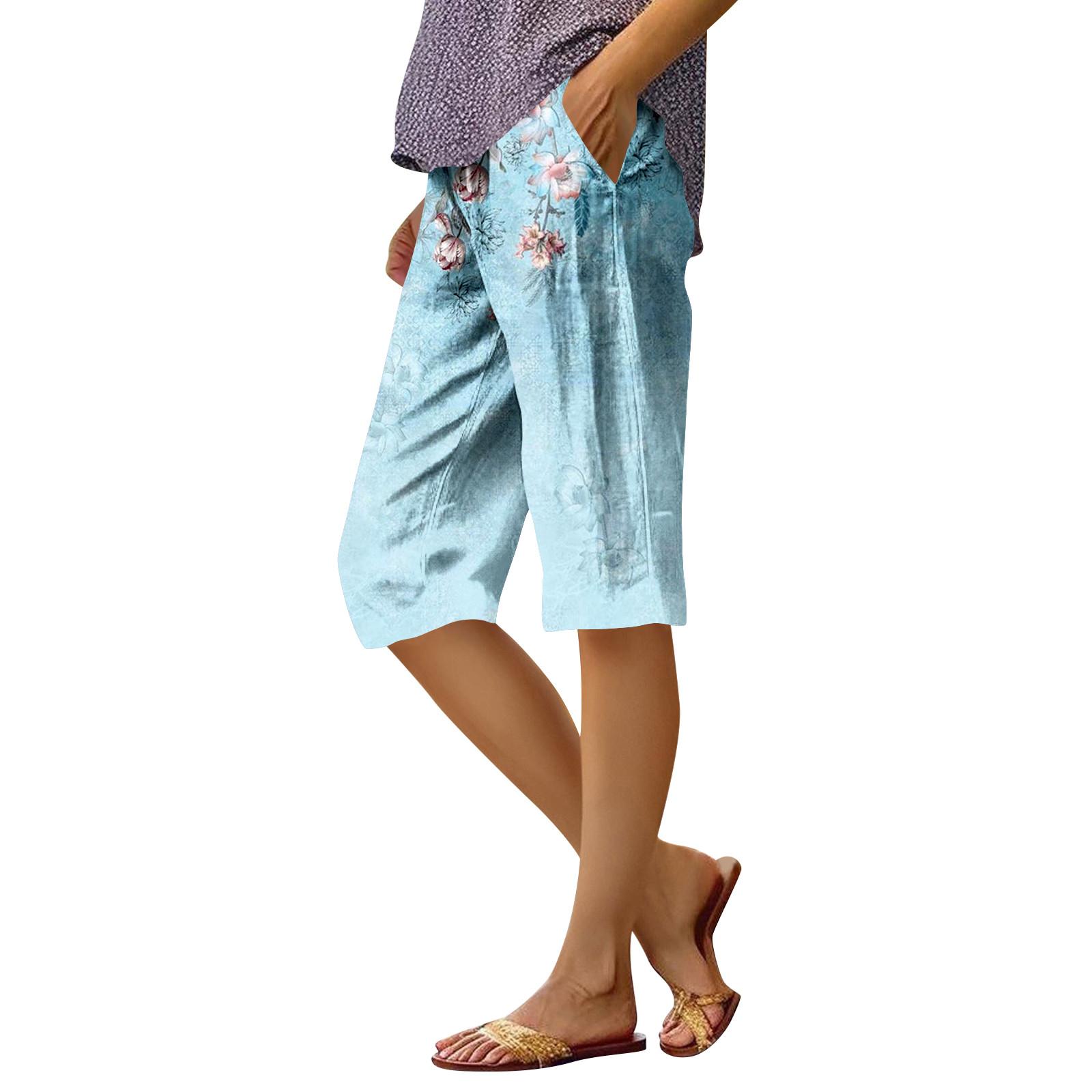 

Women s Fashion Printed Pocket Elastic Waist Casual 5/10 Pants XXXXXL