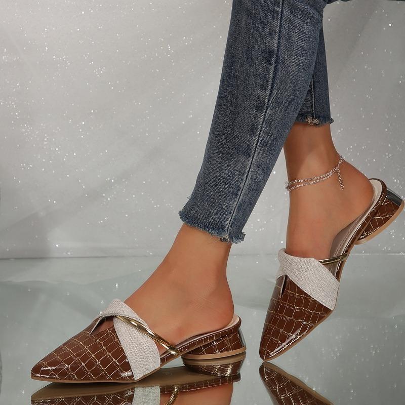 Damen Spitzschuh V-Ausschnitt Damen Halbslipper Sommer Neu Dicke Ferse Niedrige Ferse Baotou Tragen Hausschuhe