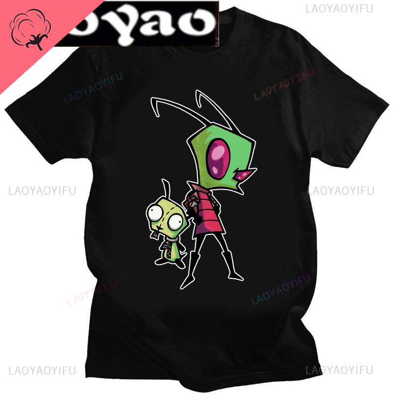 Lustiges Invader Zim Invader Gir Grafik T-Shirt Bild Männer Frauen Baumwolle Camisetas Cartoon Retro Baumwoll-Tees Liebliche Streetwear Oberteile