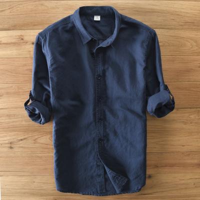 Four Seasons Baumwolle und Leinen Herren Langarmhemd Jugend Business Casual Herrenhemd