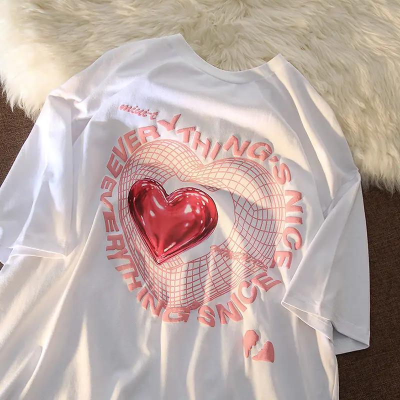 

Love Print Womens TShirt Streetwear Tops Shortsleeve Tee Shirt Harajuku Y2k Loose Oversized Tshirt Female Clothes 4XL