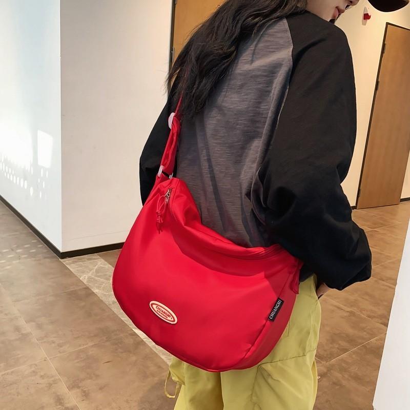 Casual Nylon Large Capacity Crossbody Bag Urban Minimalist Style Simple Solid Color Student School Bag