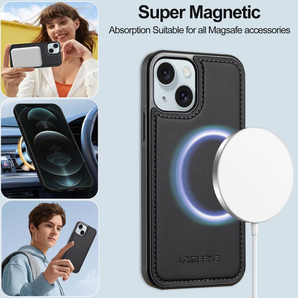 LC.IMEEKE L2 Series for iPhone 14/13 Case PU Leather Wallet Detachable Magnetic Phone Cover
